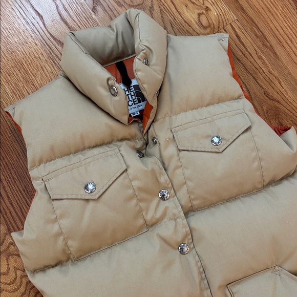 THE NORTH FACE Vintage 70s/80s Tan & Orange Made In USA Down Puffer Vest Small - Picture 2 of 7